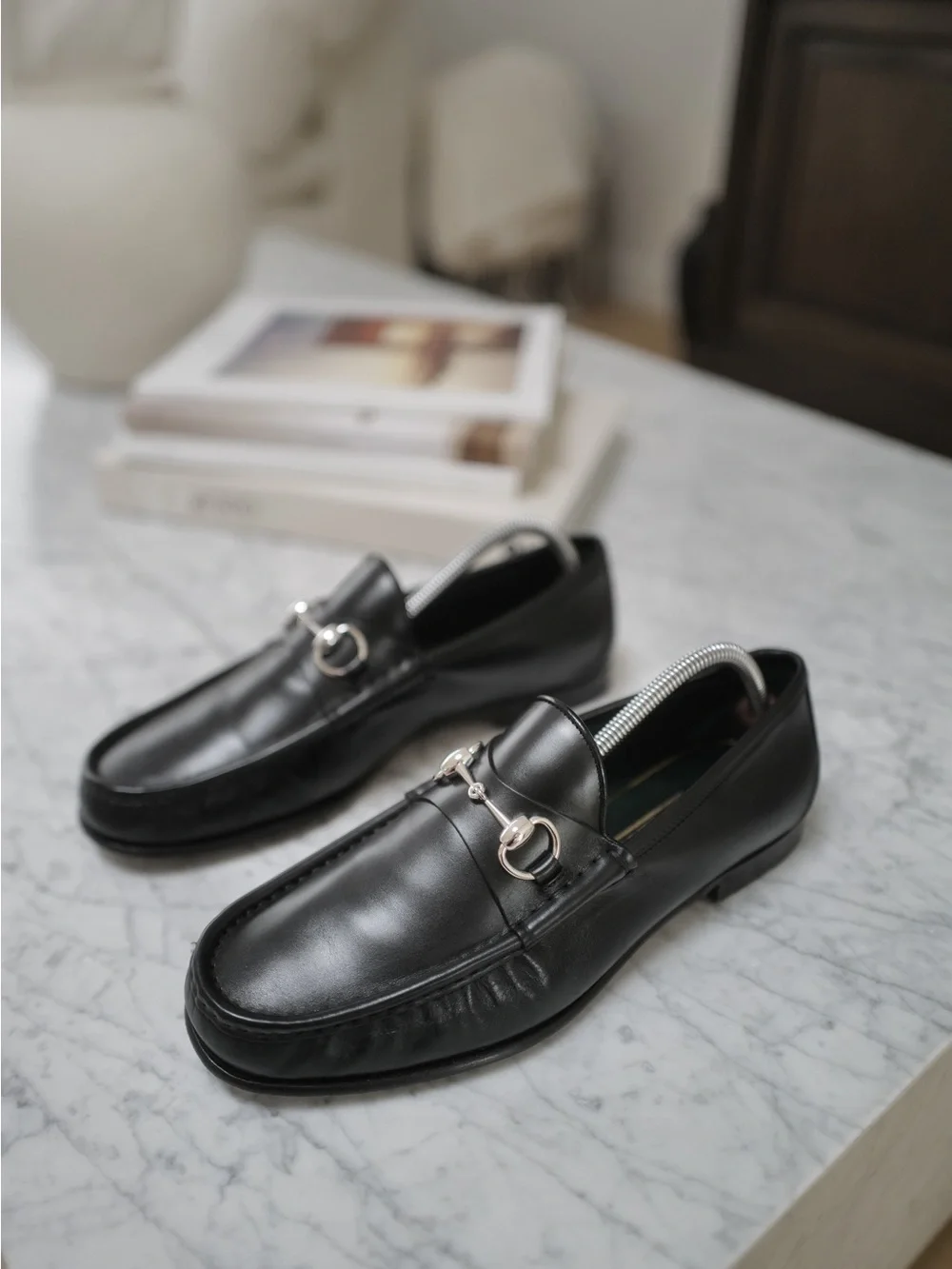 Classic Men's Black Leather Bit Loafers silver hardware 9